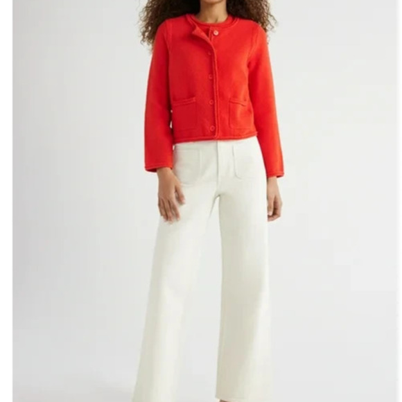 Free Assembly Womens Crochet Trim Cardigan Sweater Long Sleeves Red Alert Sz M - Picture 3 of 7